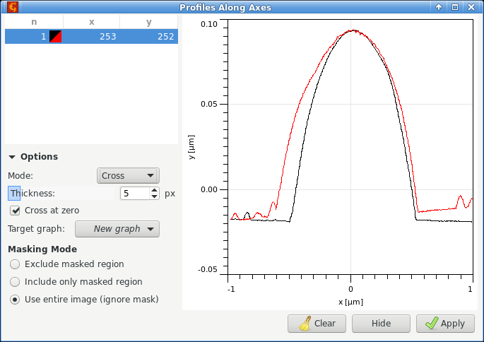 Profiles along axes tool dialogue screenshot