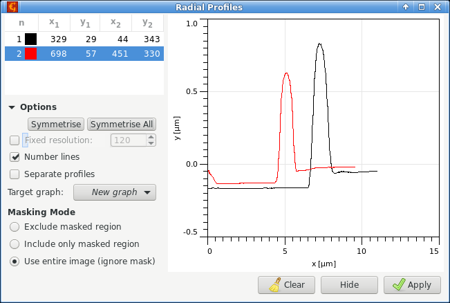 Radial profile tool dialogue screenshot