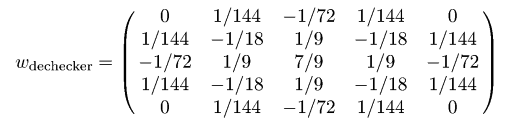 Dechecker filter 5 × 5 coefficient matrix